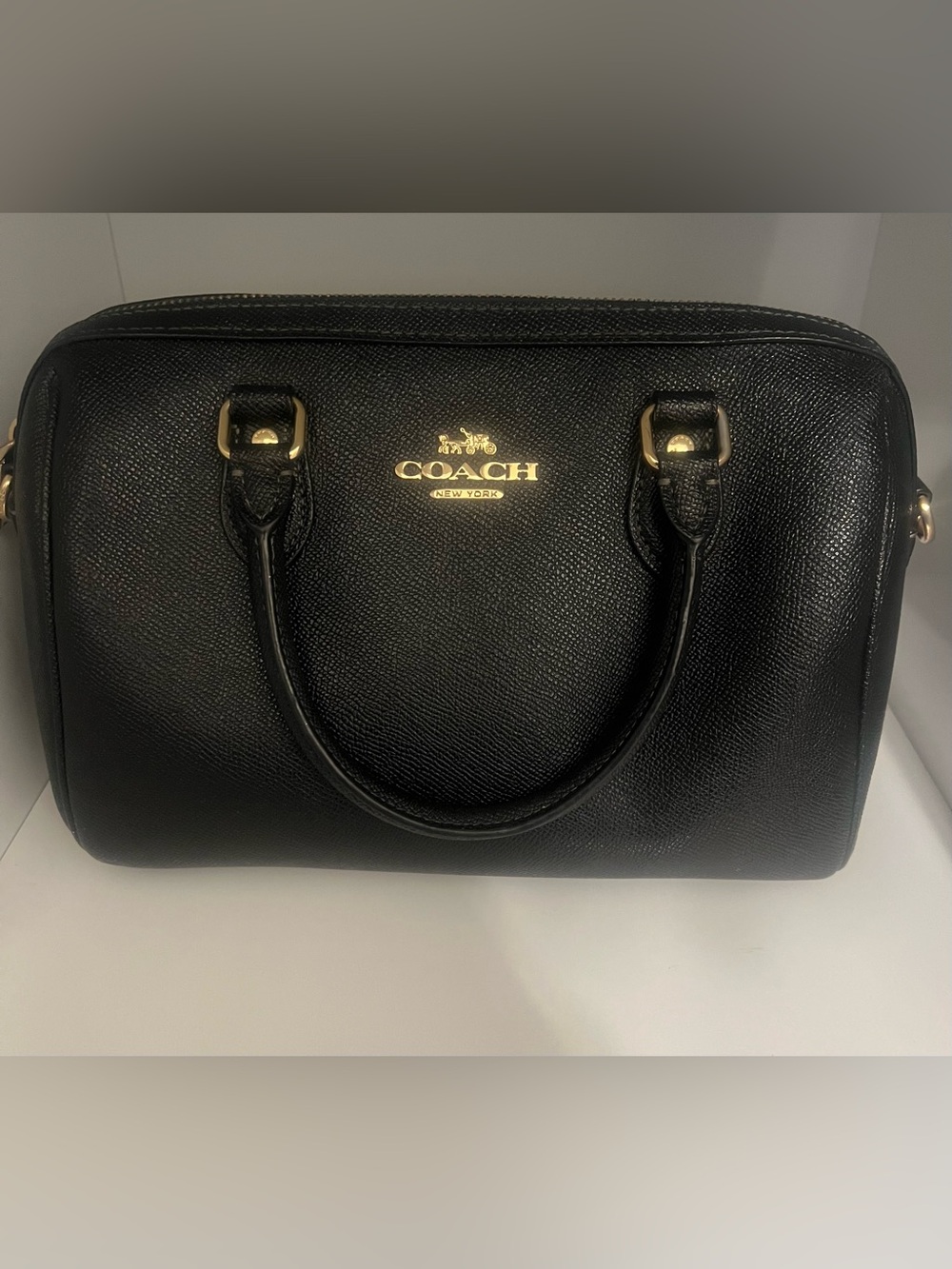 COACH Black Leather Satchel with Gold Logo Hardware